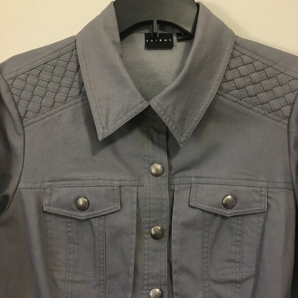 TRIBAL Clay Grey Braided Jean Jacket - Picture 3 of 15